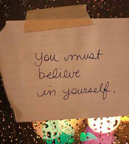 A handwritten note emphasizing on the need to believe in and find inner strength