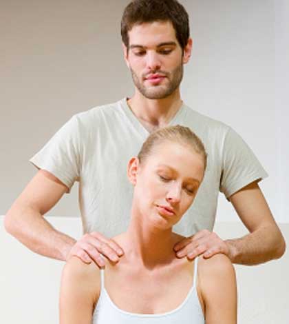 man giving woman a stress headache relief technique massage