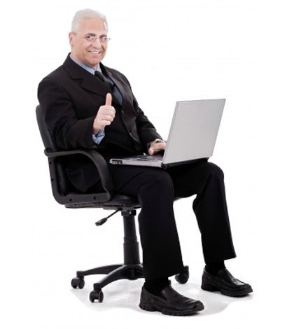 Man in good sitting posture on chair working on laptop