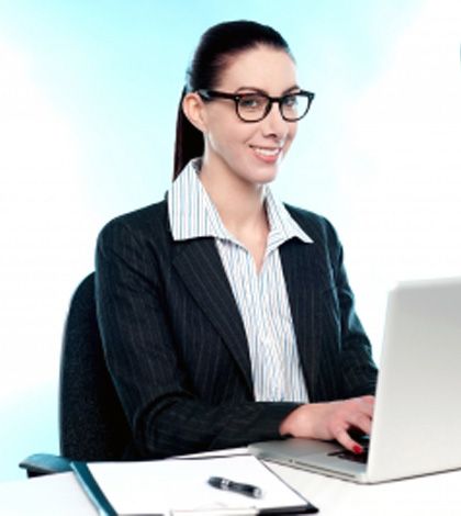 Correct sitting posture of a woman working in office