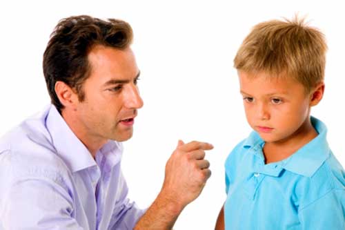 Father using positive way of disciplining child