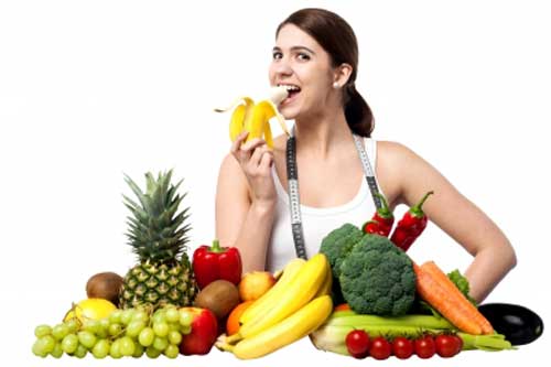 Girl eating fruits and vegetables for healthy lifestyle