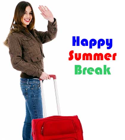 Girl going to take a summer break with suitcase in her hand