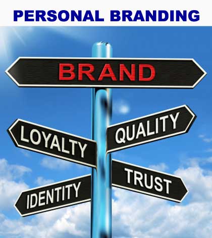 A sign post with brand and other aspects of personal branding shown as sign boards