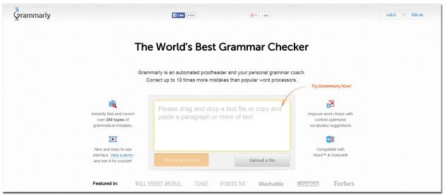 Home page of Grammarly website for review