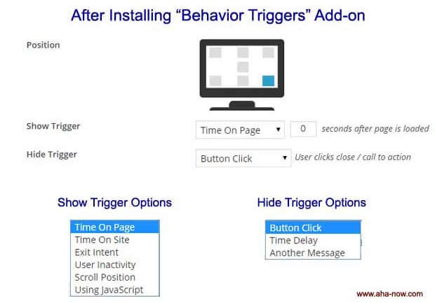 Behavior trigger screen options