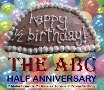 half anniversary banner of ABC with half cake image