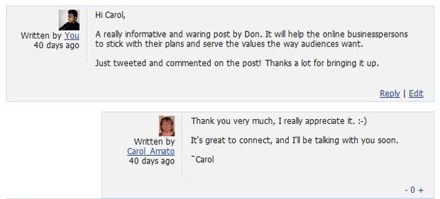 screenshot of comments between Abrar and Carol