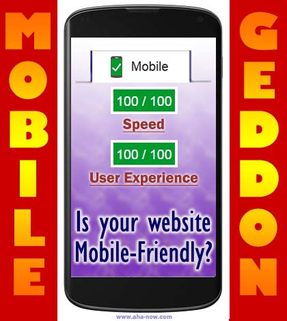 Google mobile-friendly test result on mobile and mobilegeddon text overlay