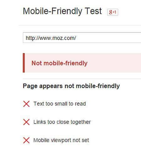 Not mobile-friendly tag for Moz