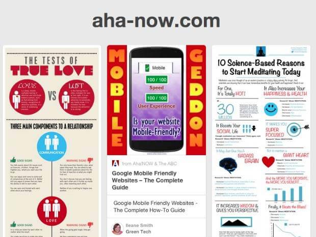Screenshot of the Pinterest source page of Aha!NOW blog showing traffic on pins