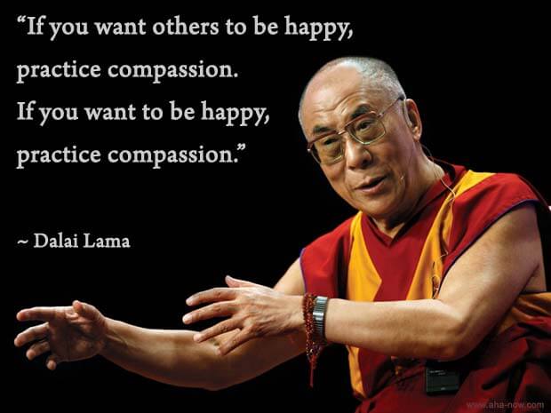 Image of Dalai Lama with a quote on how to be happy with compassion