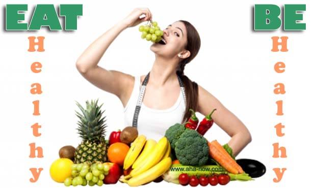 A girl eating a healthy diet mainly consisting of fruits and vegetables