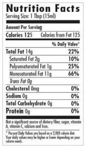 Extra virgin olive oil nutrition fact label