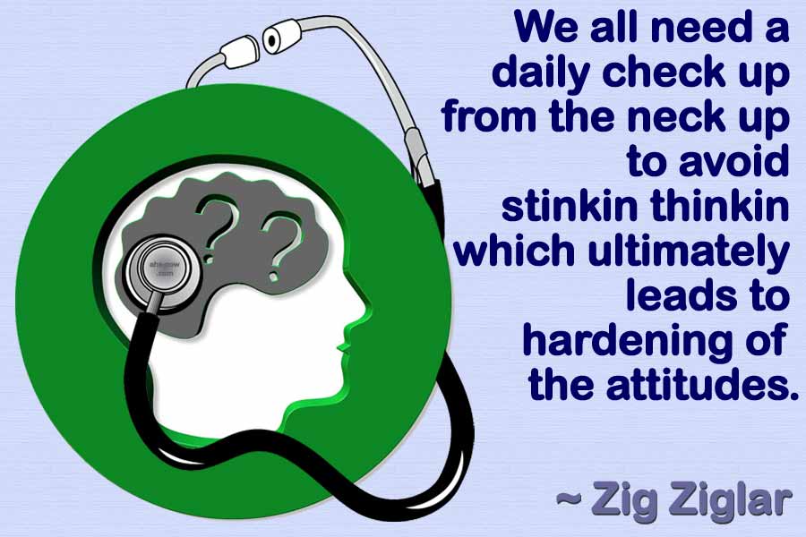 Human brain checked by stethoscope with a Zig Ziglar quote in background.