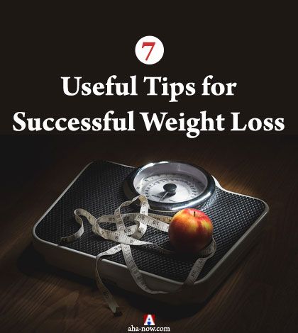 Picture of measuring tape and apple on weighing machine with text useful tips for successful weight loss