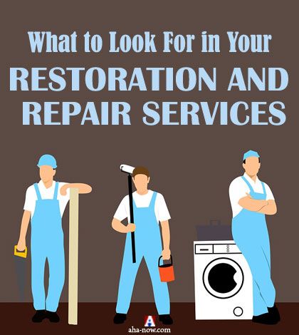 Clippart images of handymen performing restoration and repair services