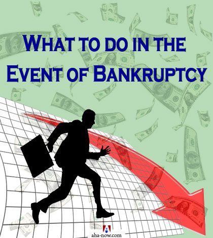 Silhouette of business man running and business graph going down with the text what to do in the event of bankruptcy