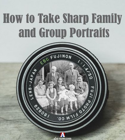 Family group photo inside a camera lens