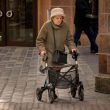 An elderly woman with walker to prevent falling