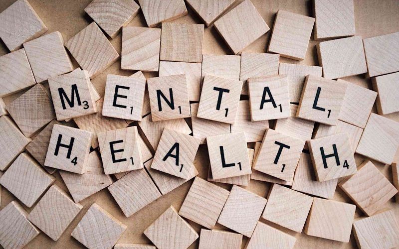 Words mental health formed with letter blocks of scramble