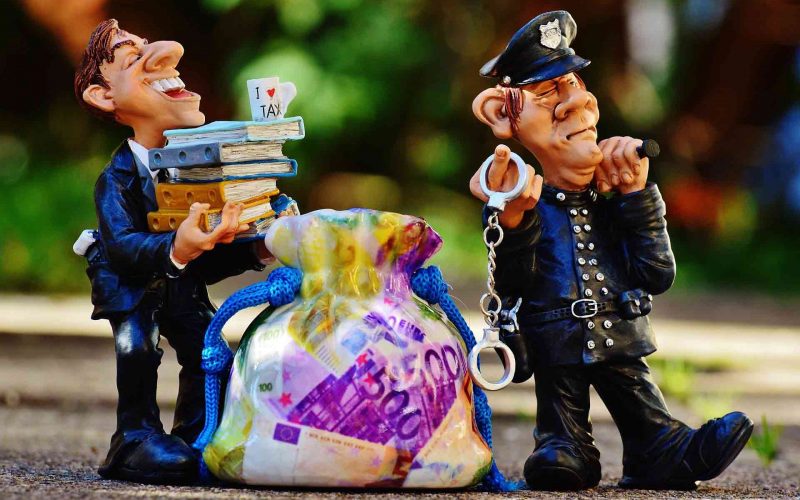 Animated image showing a person arrested for tax evasion