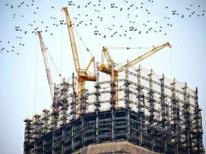 construction of building using cranes