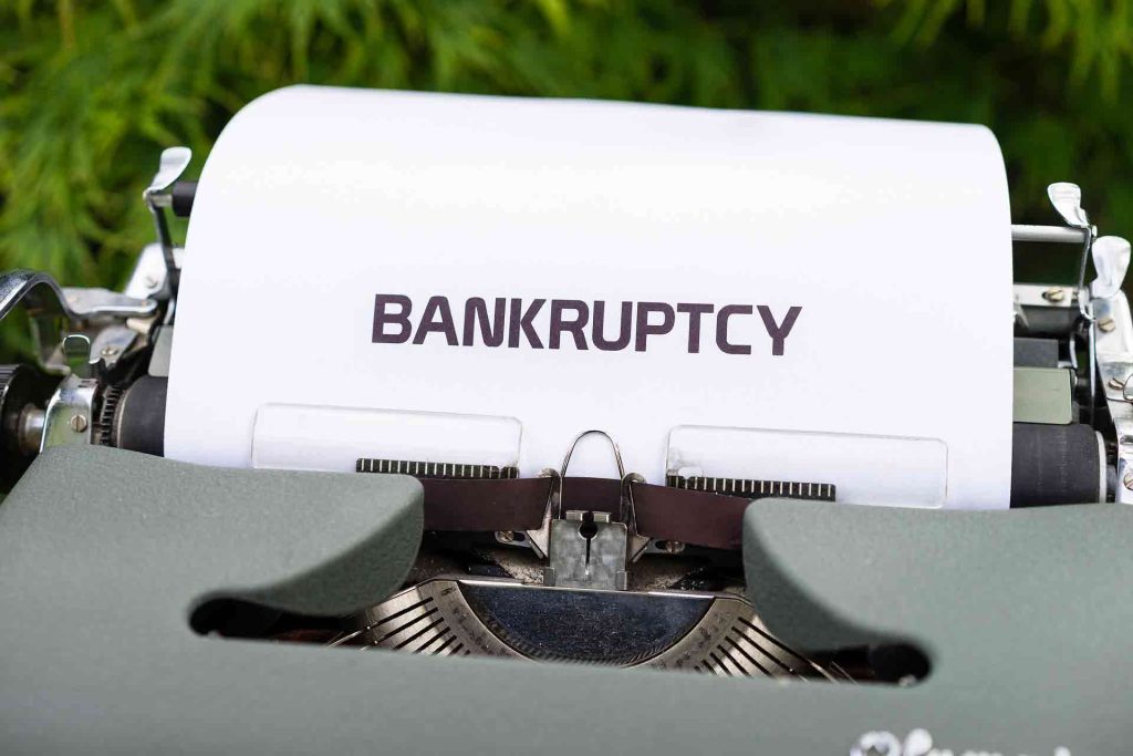 Bankruptcy types on a paper on a typewriter