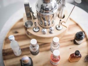 A collection of perfume making equipment, oils, and chemicals for DIY perfumery.